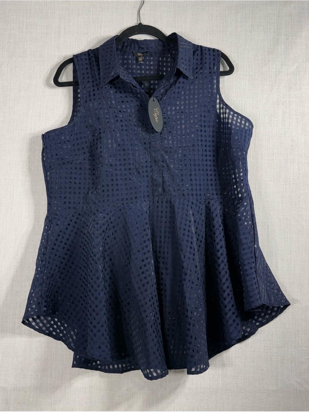 Cupio Navy Eyelet Sleeveless Collared Peplum Tank